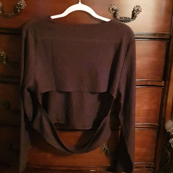 Shein Brown Waffle Cutout Back Top 2X - Picture 4 of 4